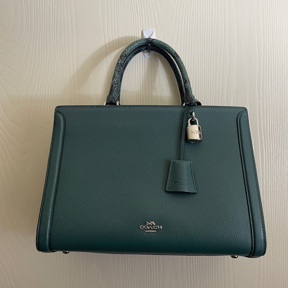Coach Green Leather Satchel with Structured Design
